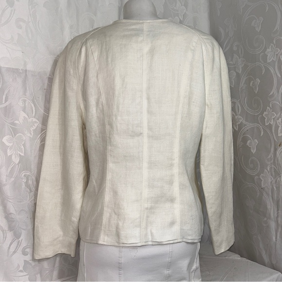 JH Collectibles Pure Linen Ecru White Golden Button Classic Vintage Blazer - Picture 6 of 11